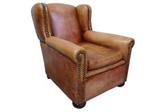 Vintage French Leather Wingback Club Chair
