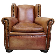 Vintage French Leather Wingback Club Chair