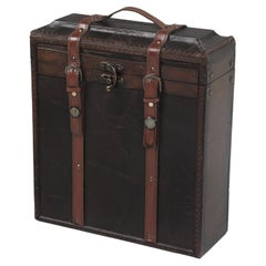 Used French Leather, Wood 3-Bottle Wine Carrier for the true Wine Aficionado