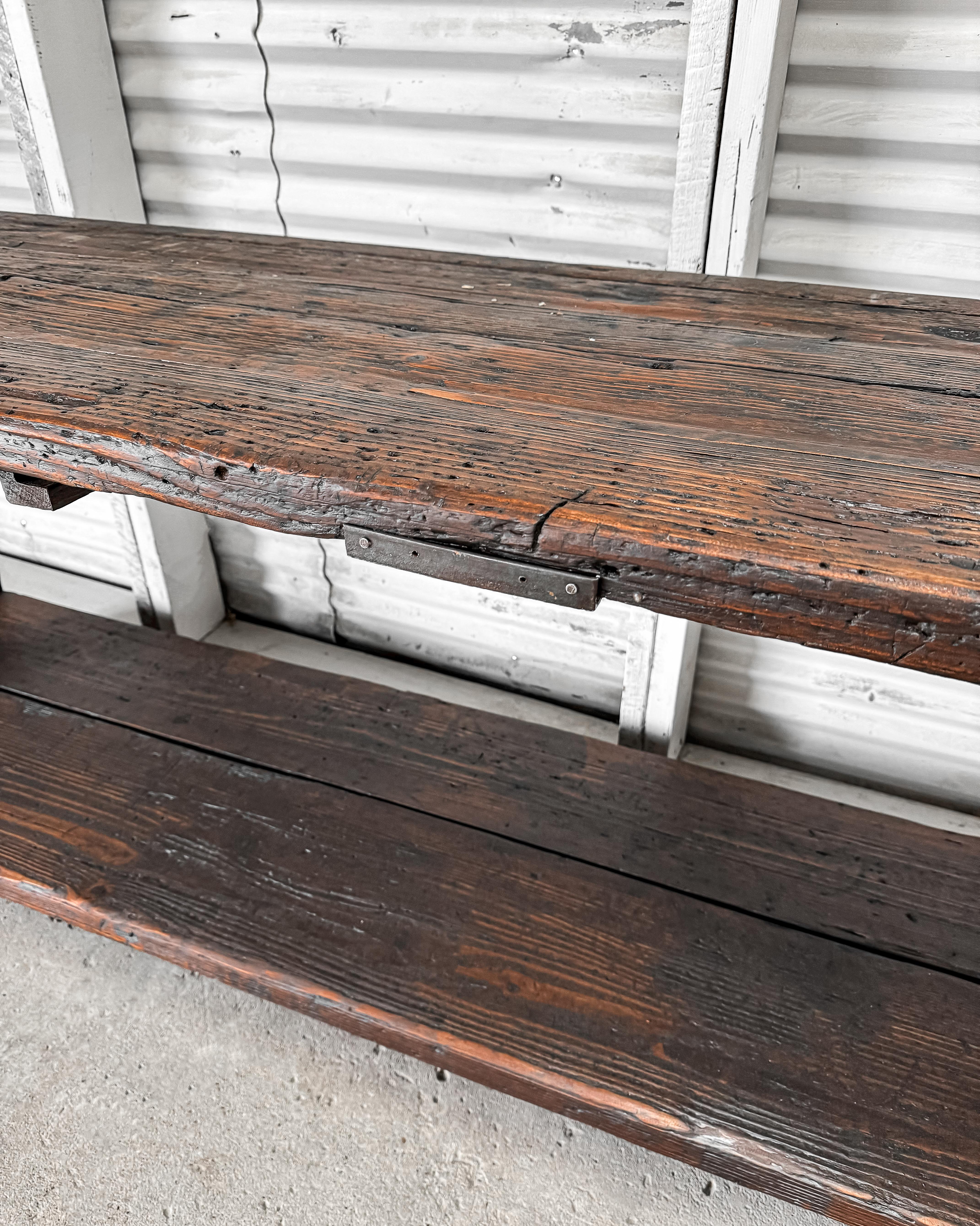 Vintage French Leather Workshop Table Kitchen Island For Sale 12