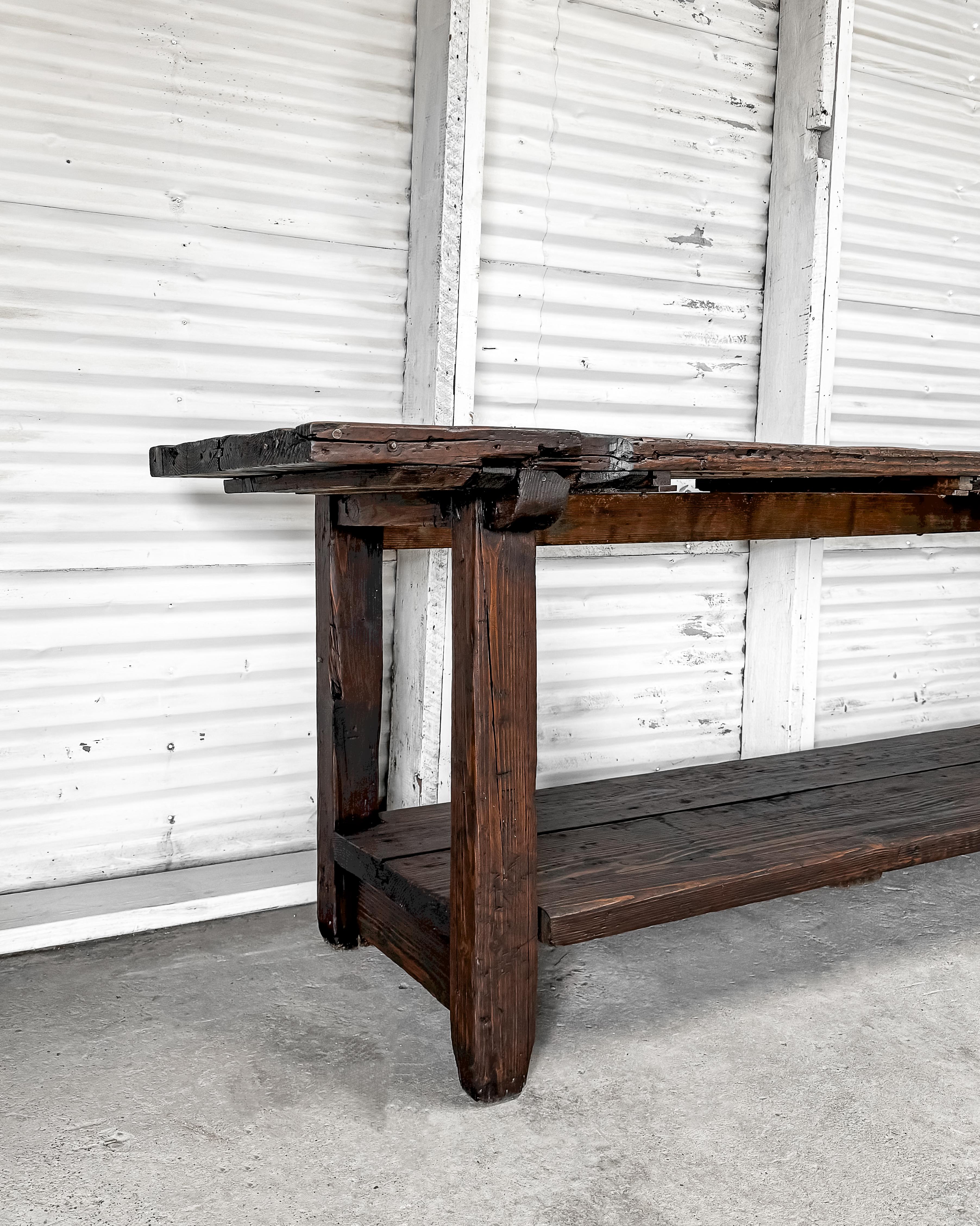 19th Century Vintage French Leather Workshop Table Kitchen Island For Sale