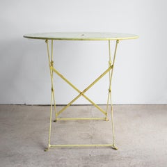Vintage French Lemon And Lime Painted Iron Circular Bistro Table, C. 1950S