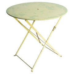 Vintage French Lemon And Lime Painted Iron Circular Bistro Table, C. 1950S