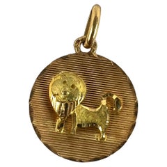 Vintage French Leo Starsign Zodiac 18K Yellow Gold Charm Medal Pendant
