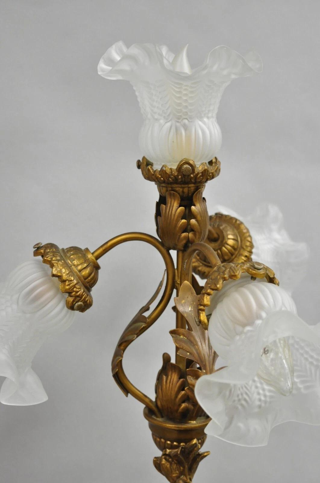 Vintage French L&F Moreau Figural Gold Painted Metal Boy Torchiere Table Lamp For Sale 6