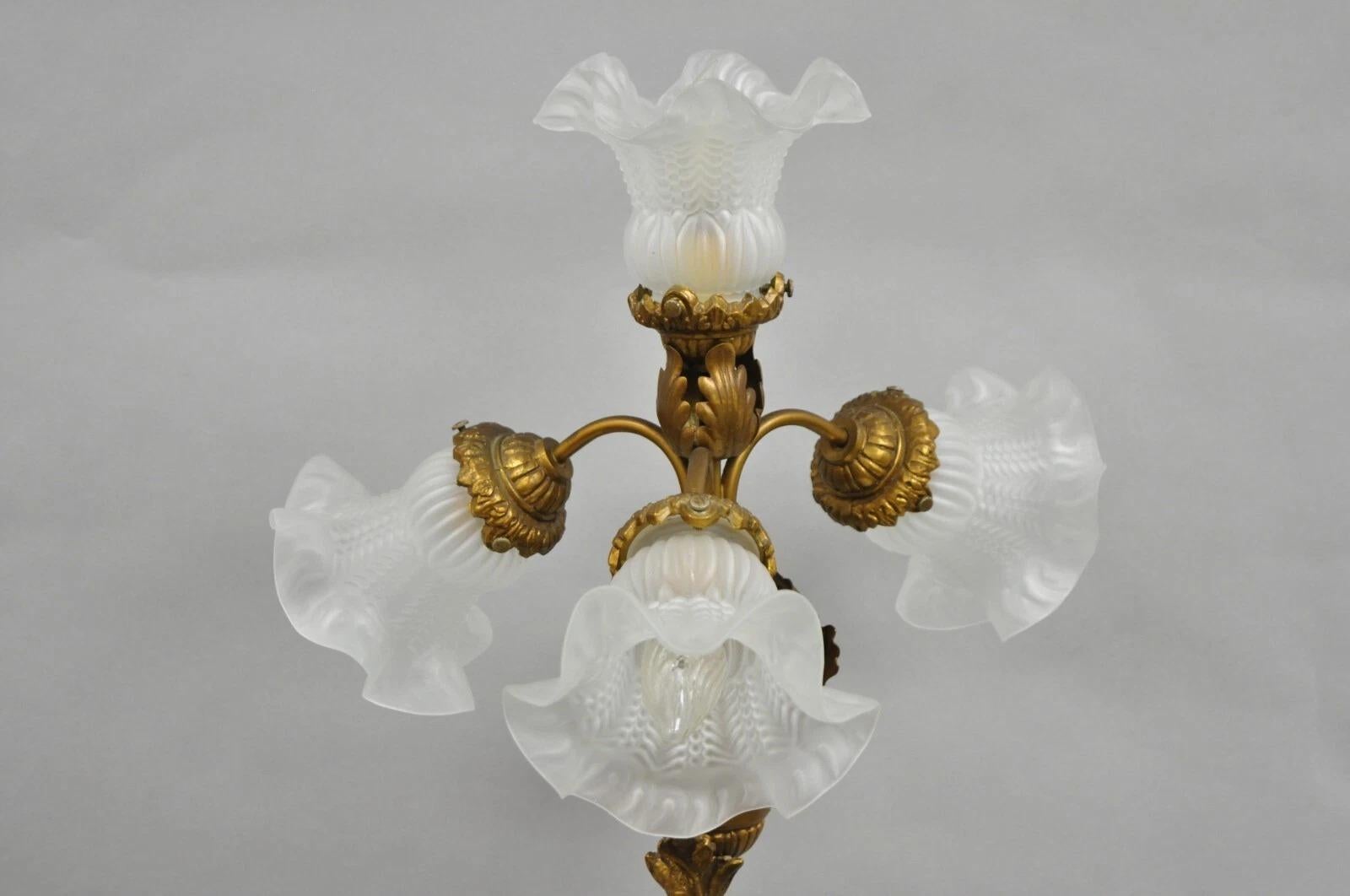 Unknown Vintage French L&F Moreau Figural Gold Painted Metal Boy Torchiere Table Lamp For Sale