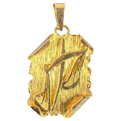 Vintage French Libra Scroll  Zodiac 18K Yellow Gold Charm Pendant
