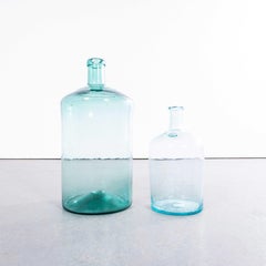 Vintage French Light Blue & Light Green Glass Demijohns - Pair