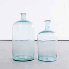 Vintage French Light Blue & Light Green Glass Demijohns - Pair