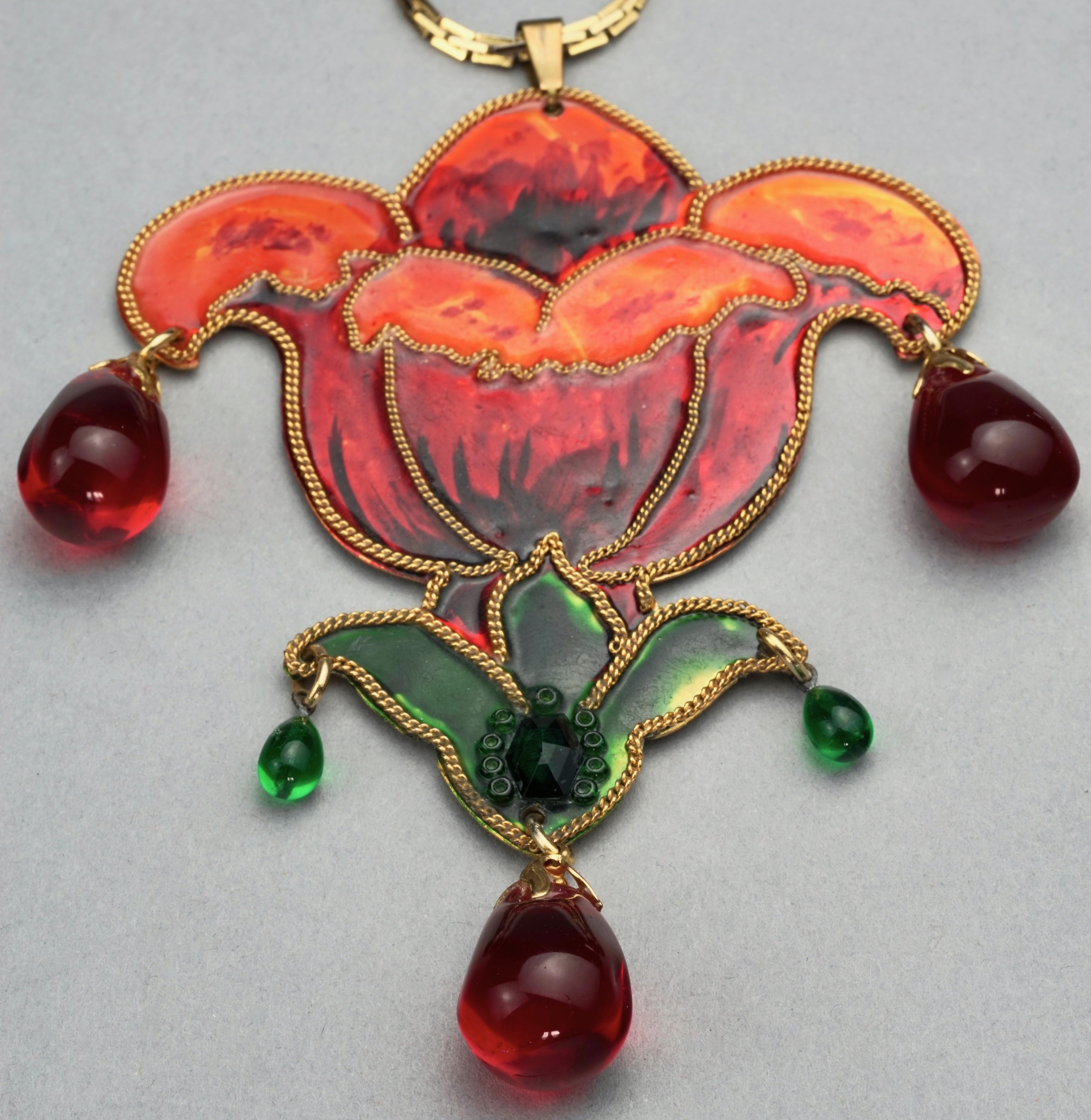 Women's Vintage French Lily Flower Enamel Gripoix Necklace