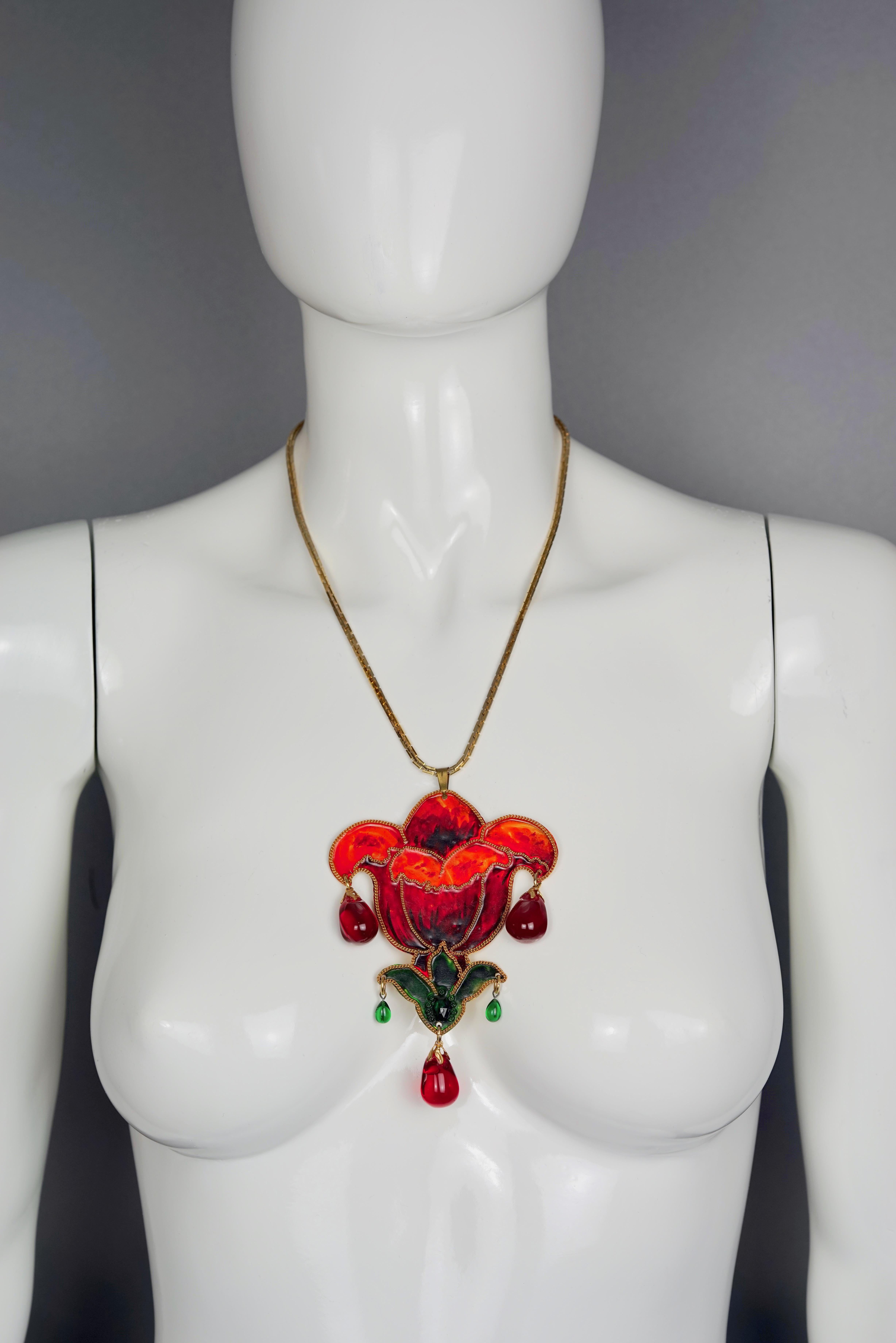 Vintage French Lily Flower Enamel Gripoix Necklace 4