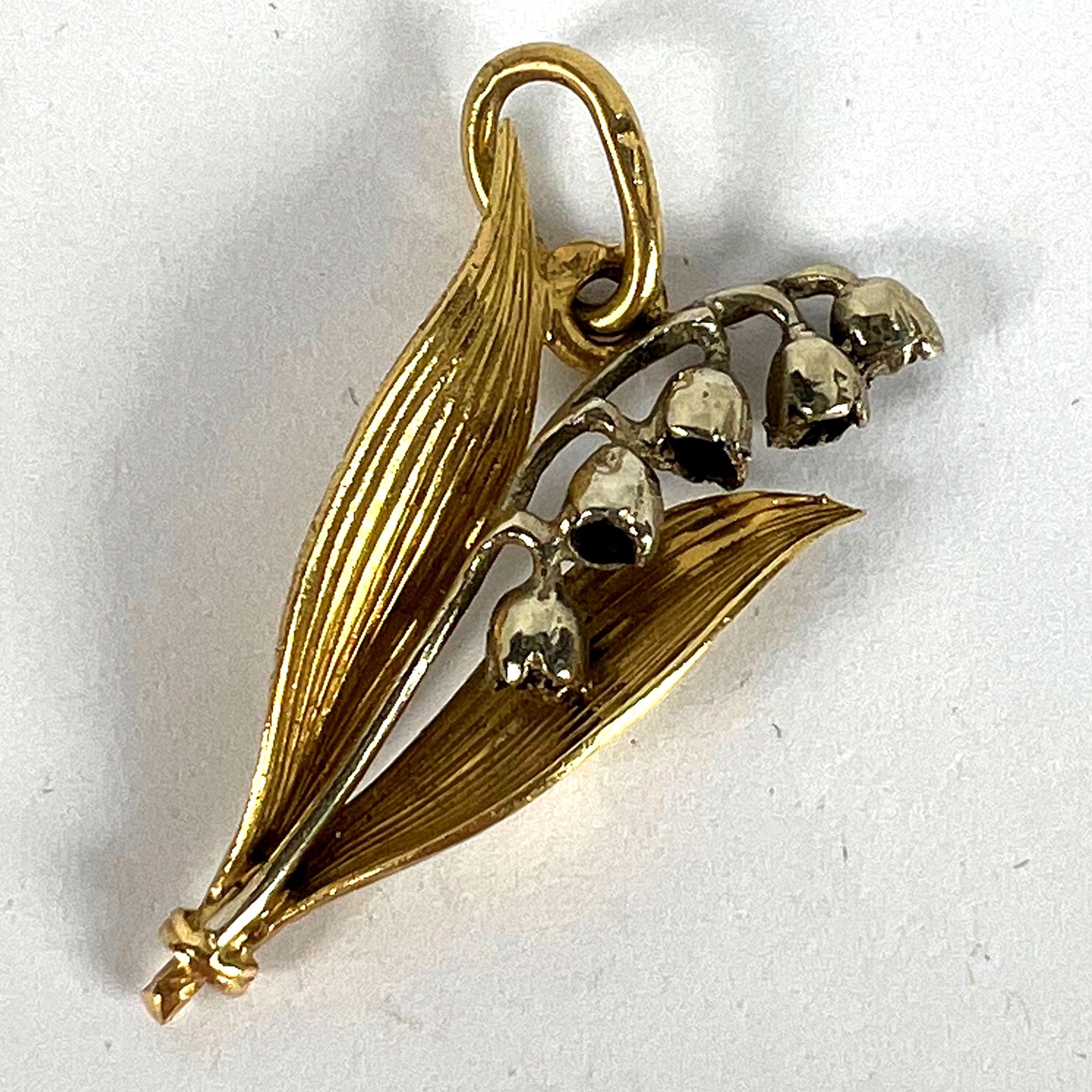 Pendentif à breloques en or blanc et jaune 18K avec fleur de muguet vintage français en vente 7