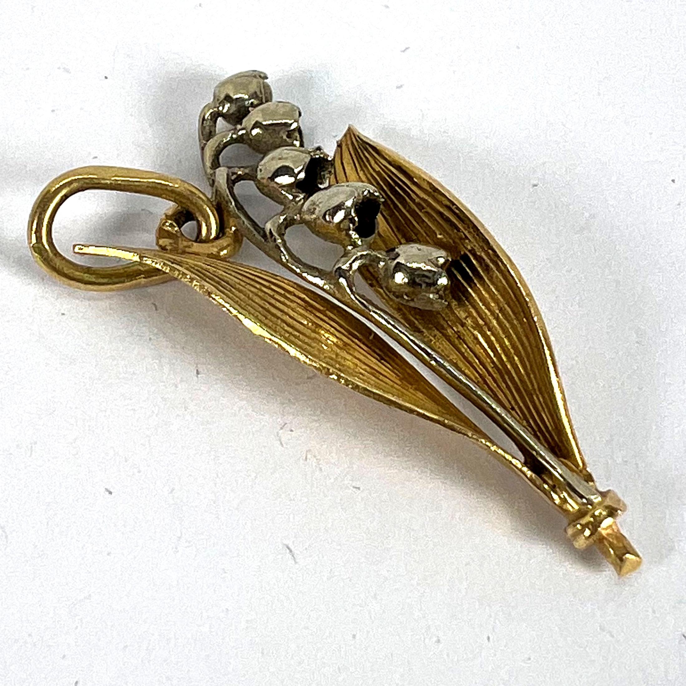 Pendentif à breloques en or blanc et jaune 18K avec fleur de muguet vintage français en vente 10