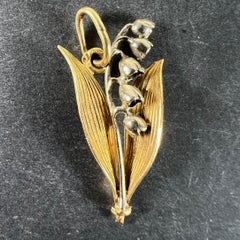 Vintage French Lily of the Valley Flower 18K White Yellow Gold Charm Pendant