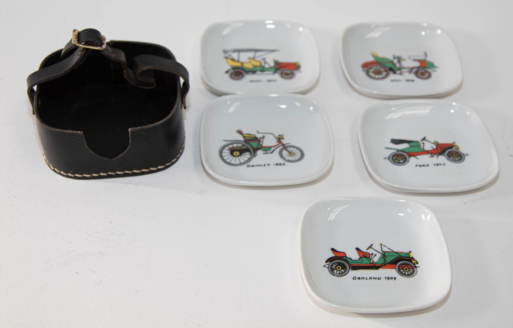 French Provincial Vintage French Limoges Car Design Ashtrays Porcelain Dishes Set of 5