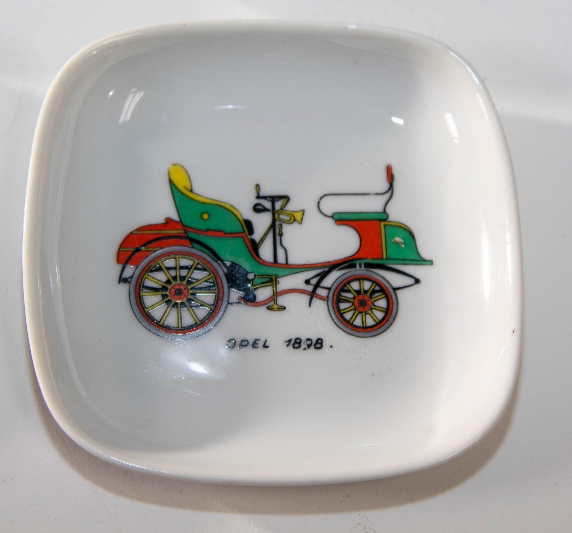 Hand-Painted Vintage French Limoges Car Design Ashtrays Porcelain Dishes Set of 5