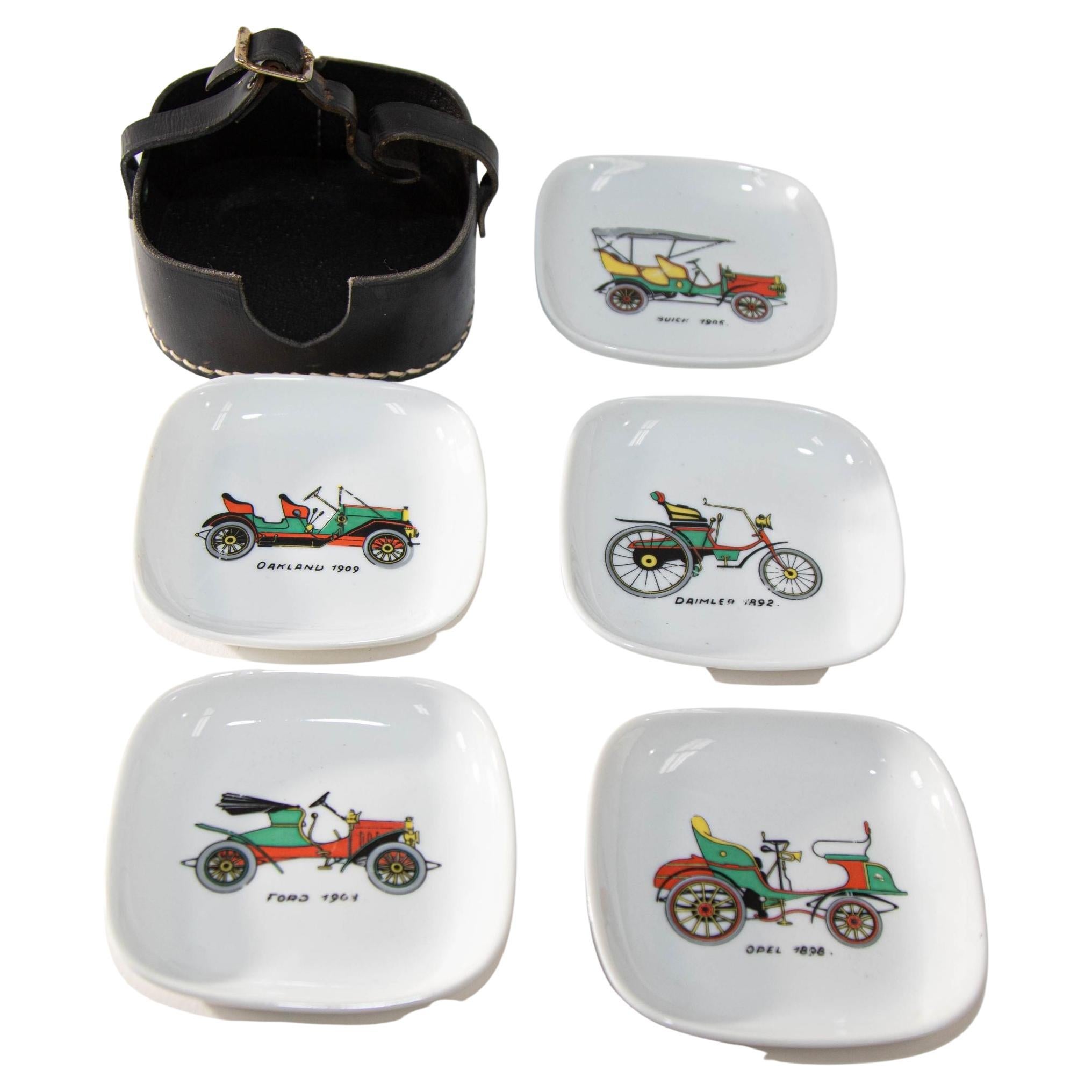 Vintage French Limoges Car Design Ashtrays Porcelain Dishes Set of 5