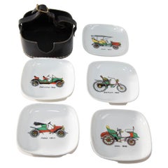 Cendriers en porcelaine vintage français à motif de voiture de Limoges - Lot de 5