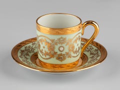 Vintage French Limoges Louis XVI Style Demitasse Cup Saucer Green Gold Porcelain