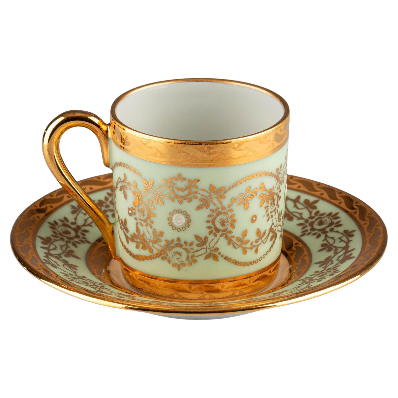 Vintage Limoges francese stile Luigi XVI Tazza Demitasse Piattino Porcellana Greene 
Greene