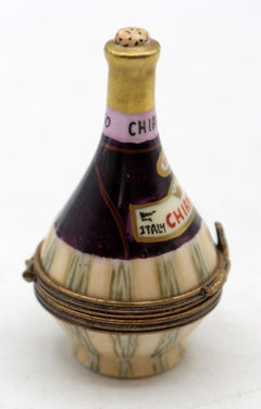 Vintage French Limoges Porcelain Chianti Bottle Form Trinket Box