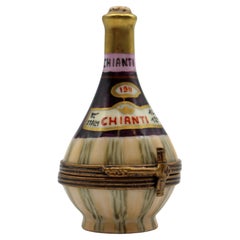 Vintage French Limoges Porcelain Chianti Bottle Form Trinket Box