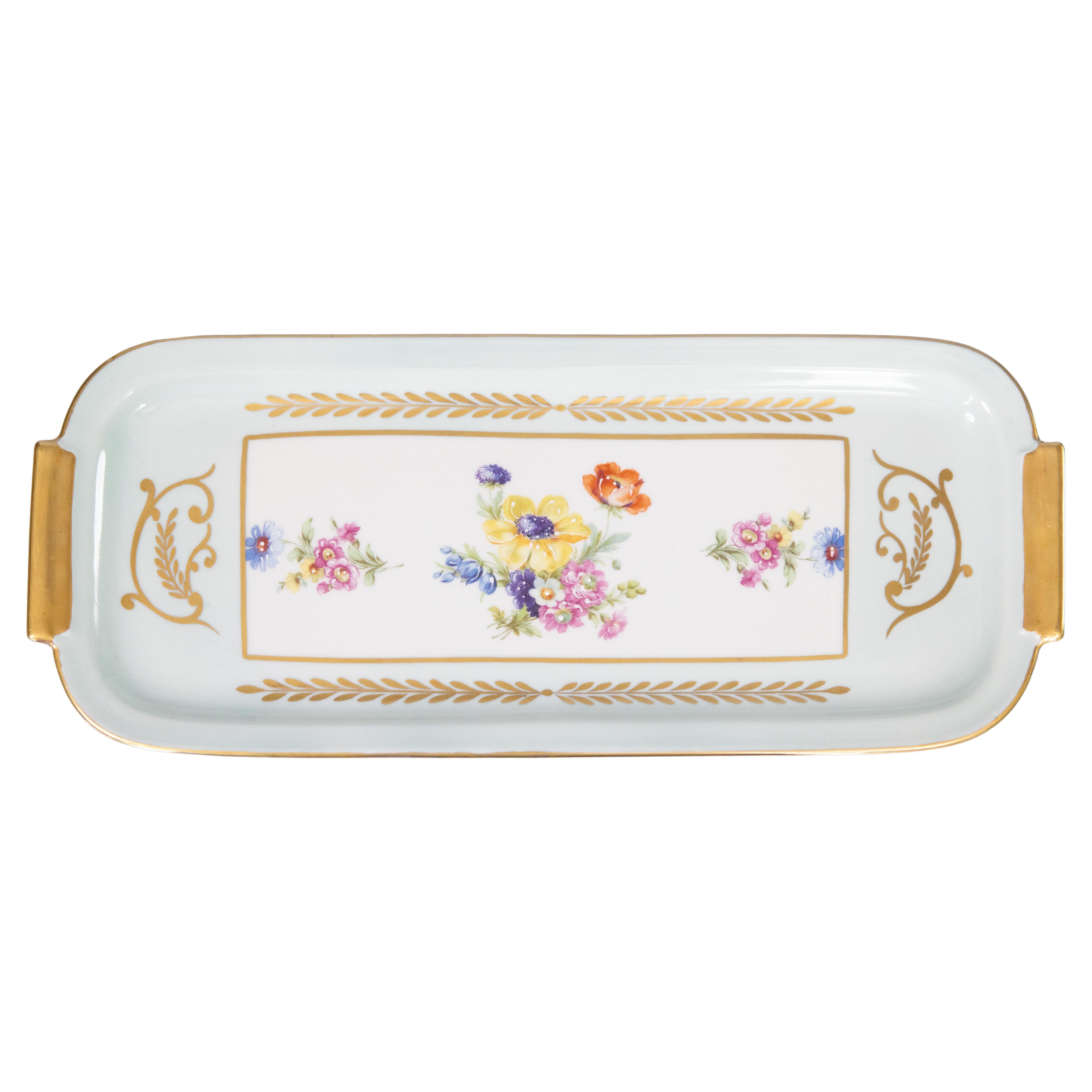 Bandeja de tocador vintage de porcelana francesa de Limoges con motivos florales, circa 1950