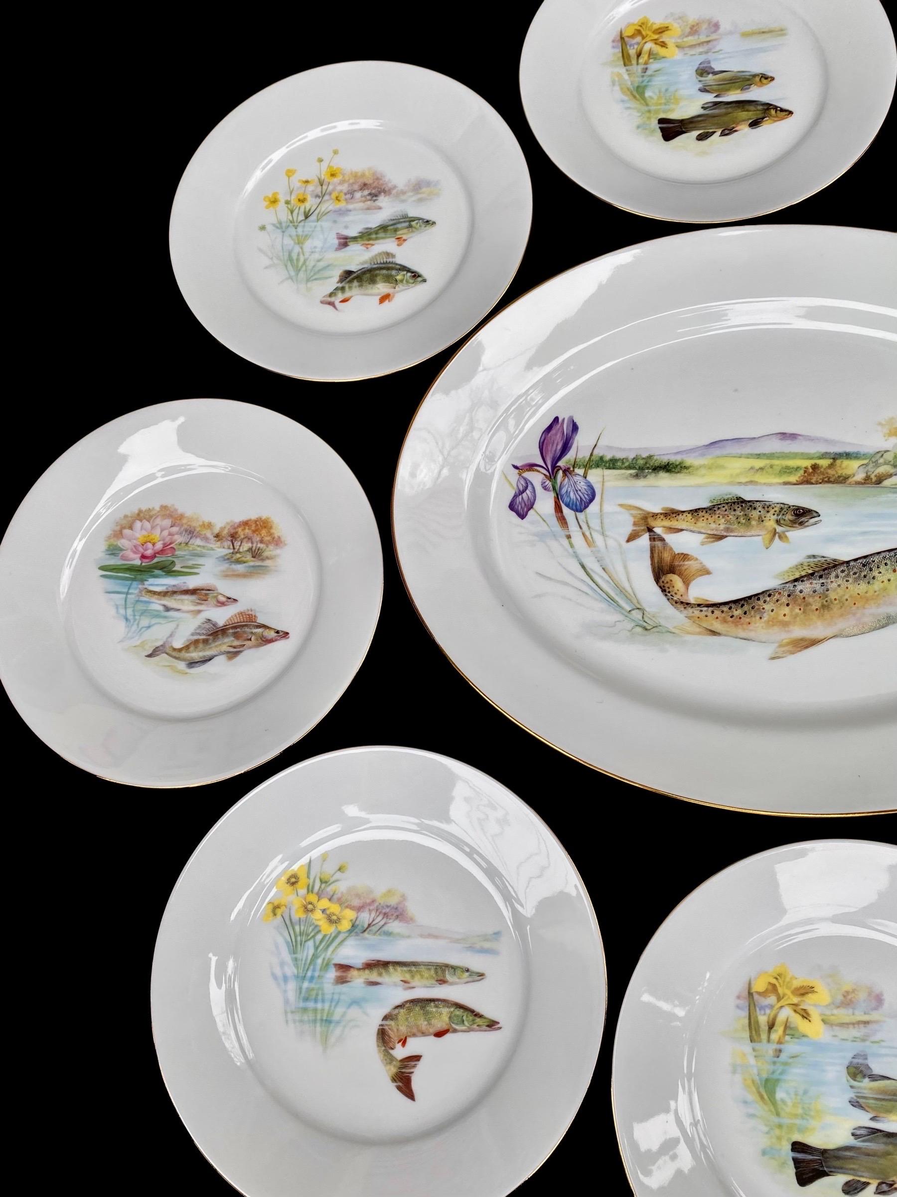 Vintage French Limoges Porcelain Fish Set 7