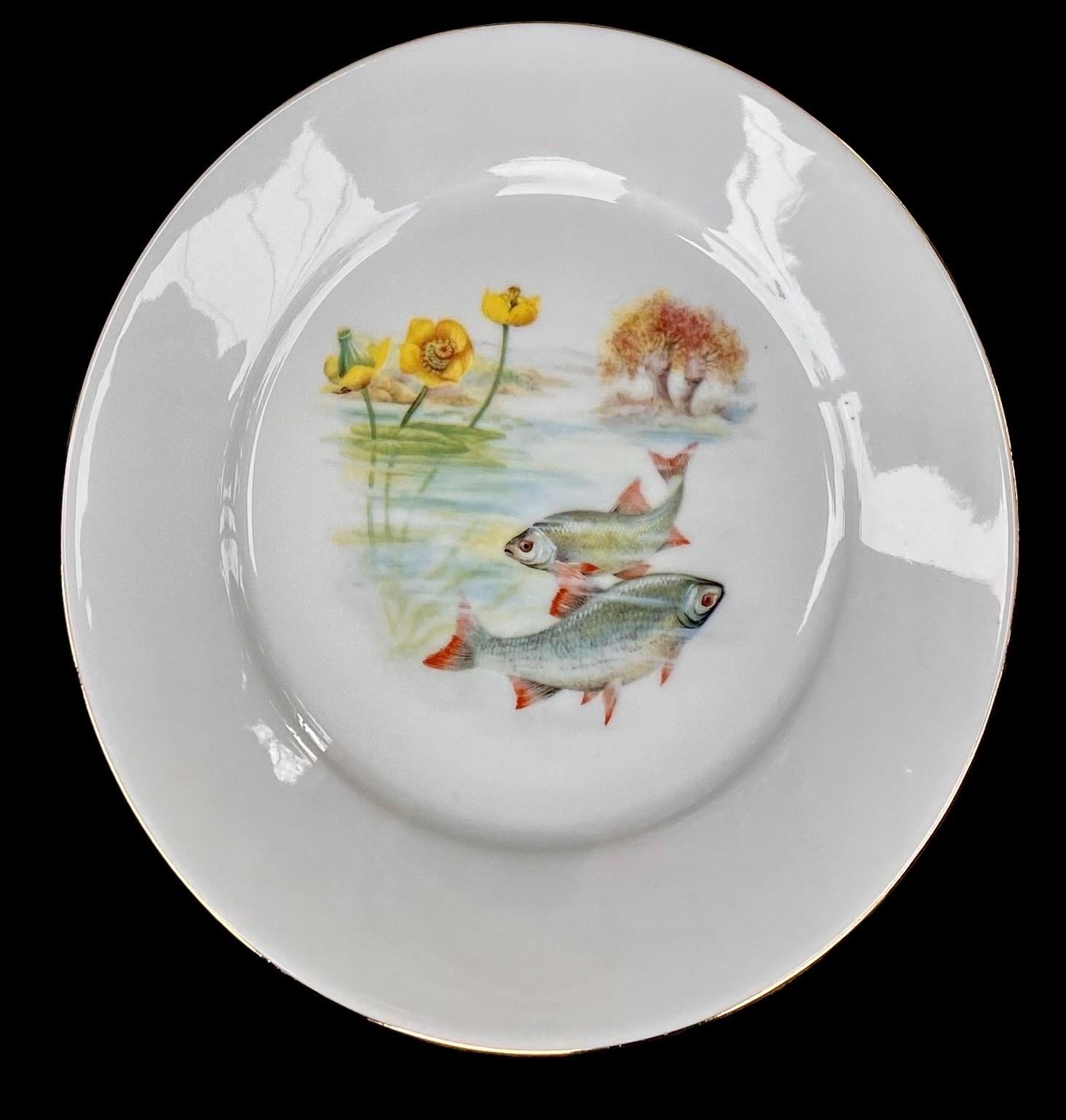 Vintage French Limoges Porcelain Fish Set 8