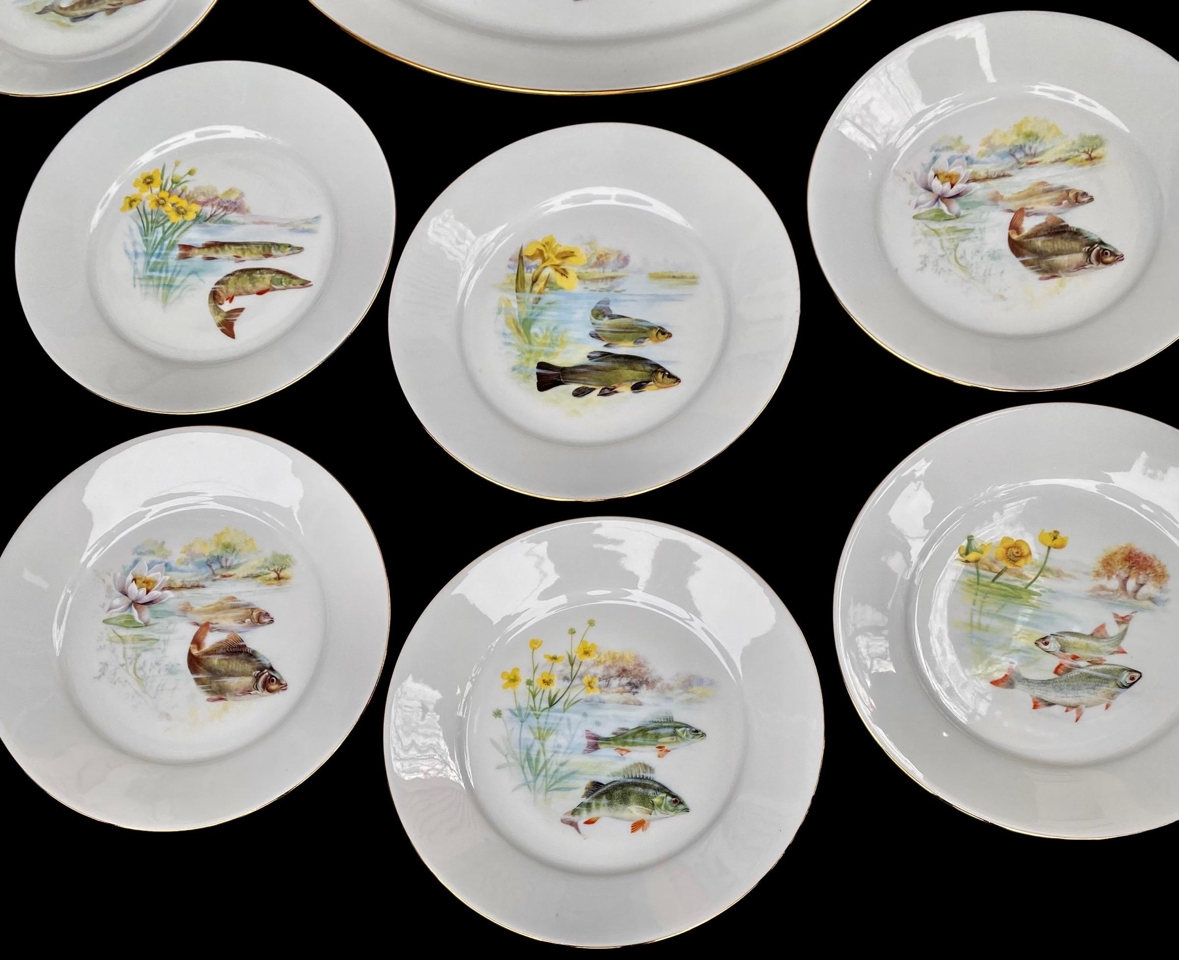 Vintage French Limoges Porcelain Fish Set 9