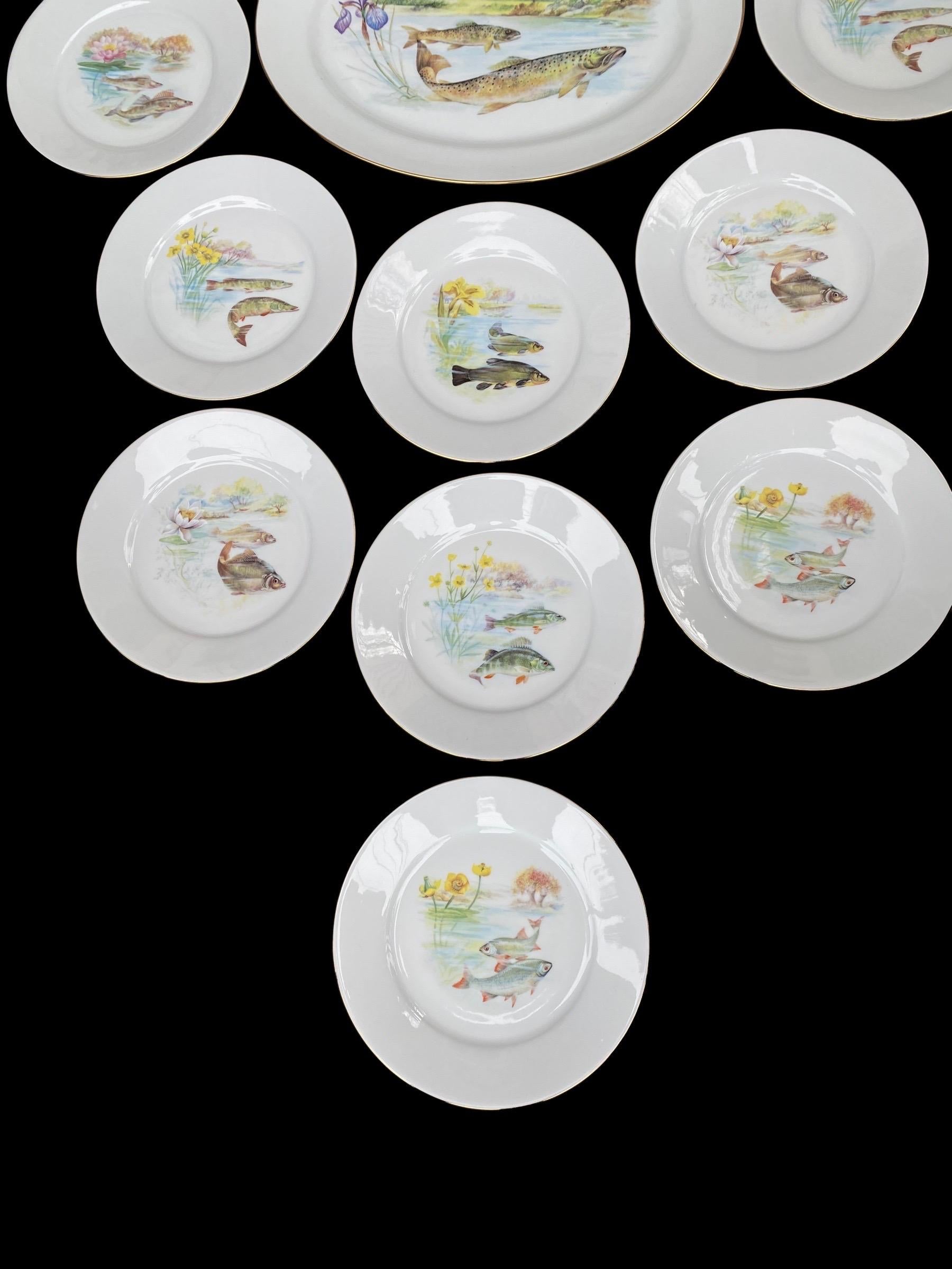 Mid-Century Modern Vintage French Limoges Porcelain Fish Set