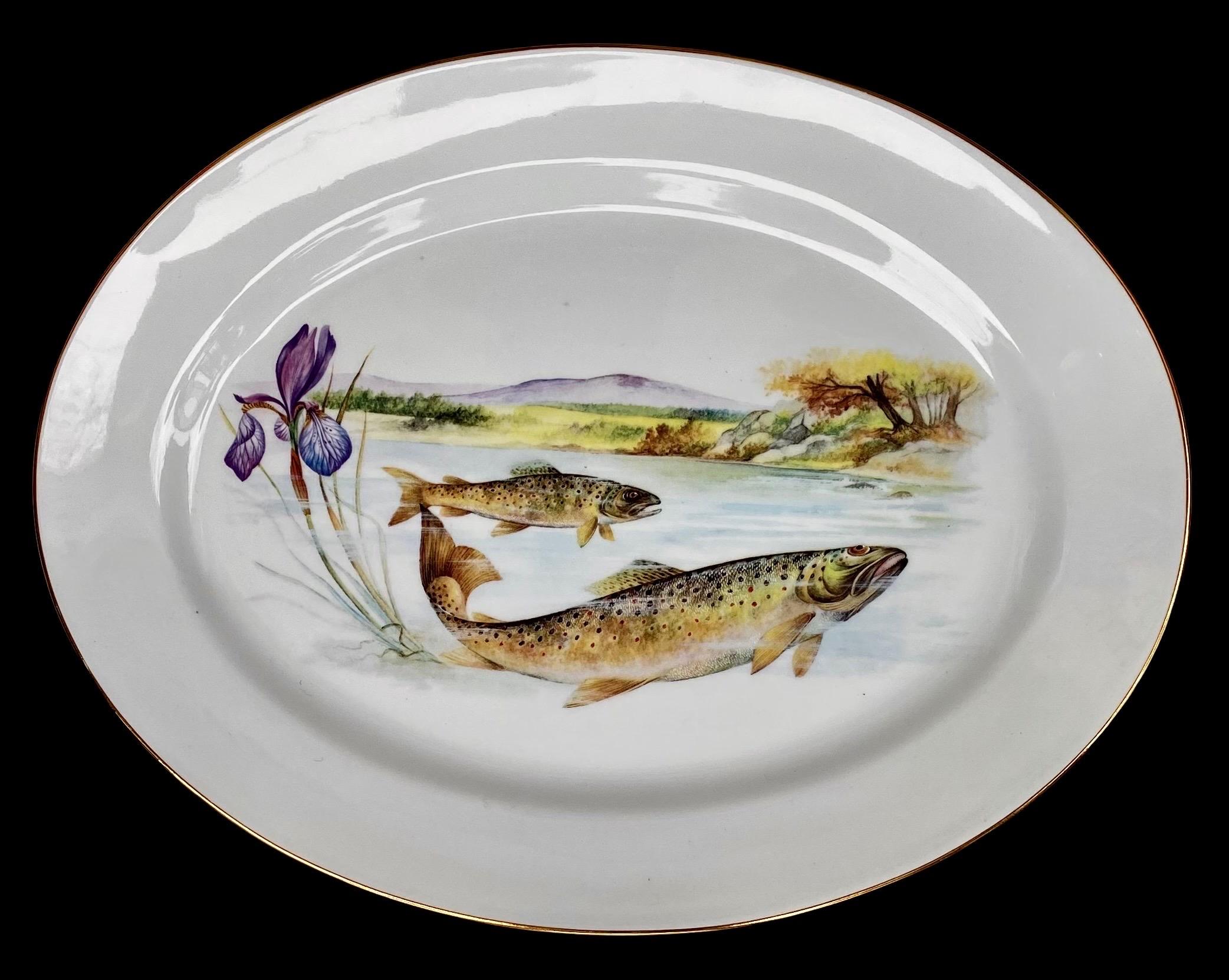 Vintage French Limoges Porcelain Fish Set In Good Condition In New Orleans, LA
