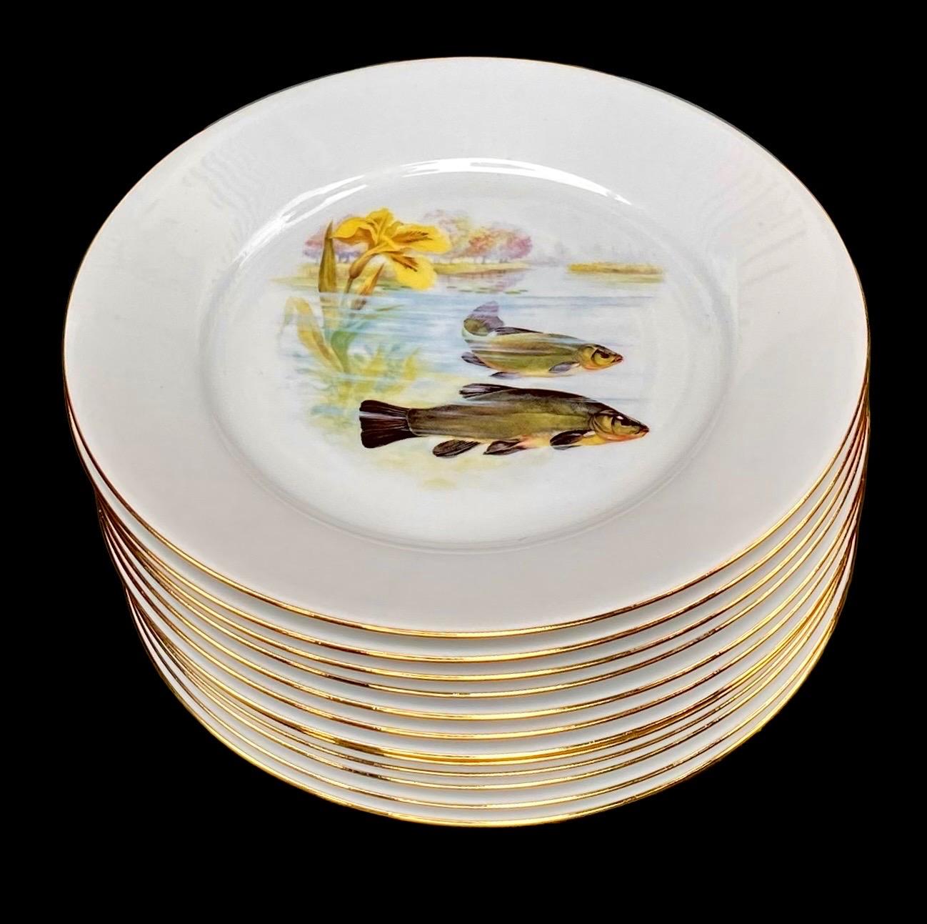 Mid-20th Century Vintage French Limoges Porcelain Fish Set