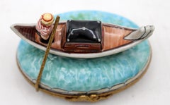 Vintage French Limoges Porcelain Gondolier Gondola Form Trinket Box