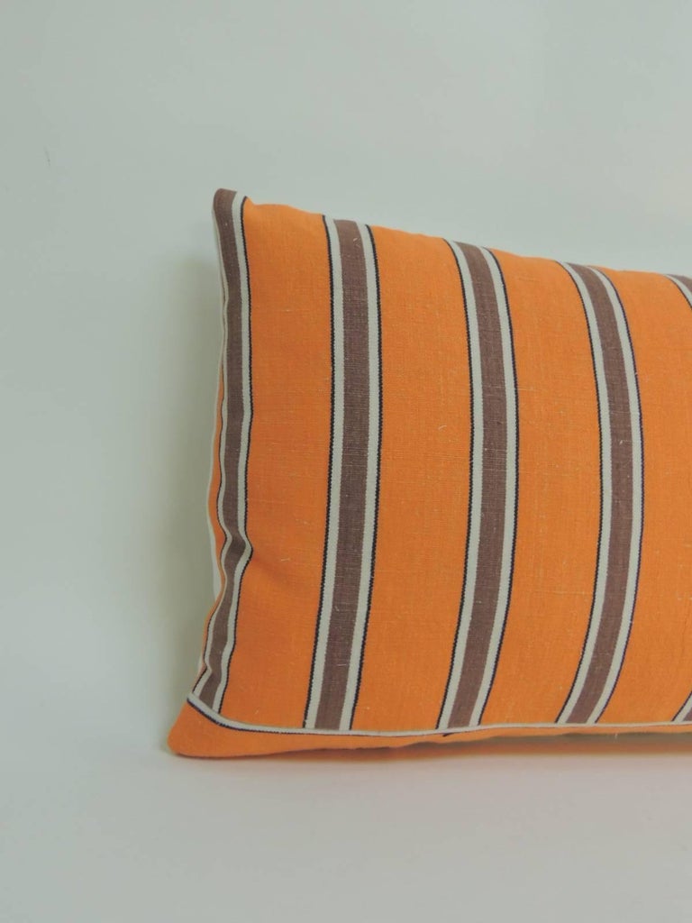 Vintage French Orange And Brown Grain Sack Stripes Bolster
