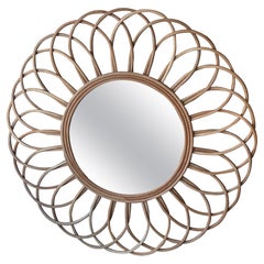 Specchio da parete vintage francese Loop Scalloped Round Wicker Rattan