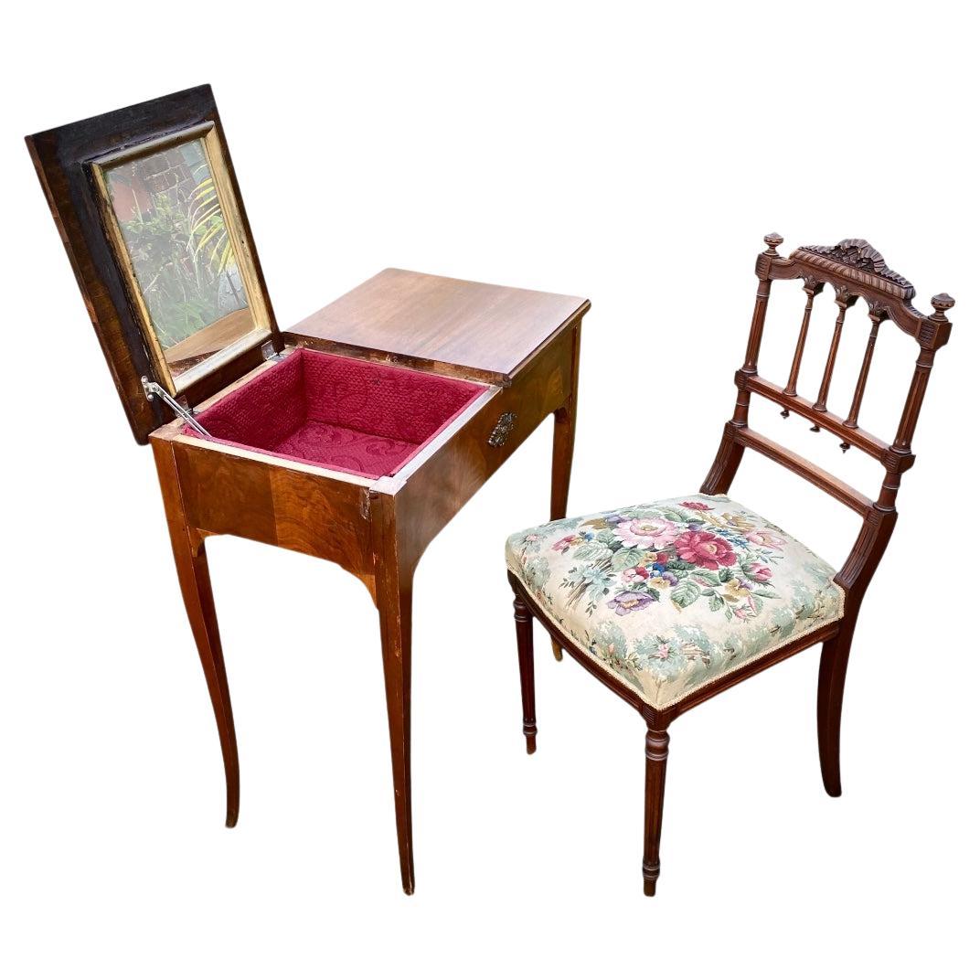 Vintage French Louie 15th Style Dressing Table And Chair