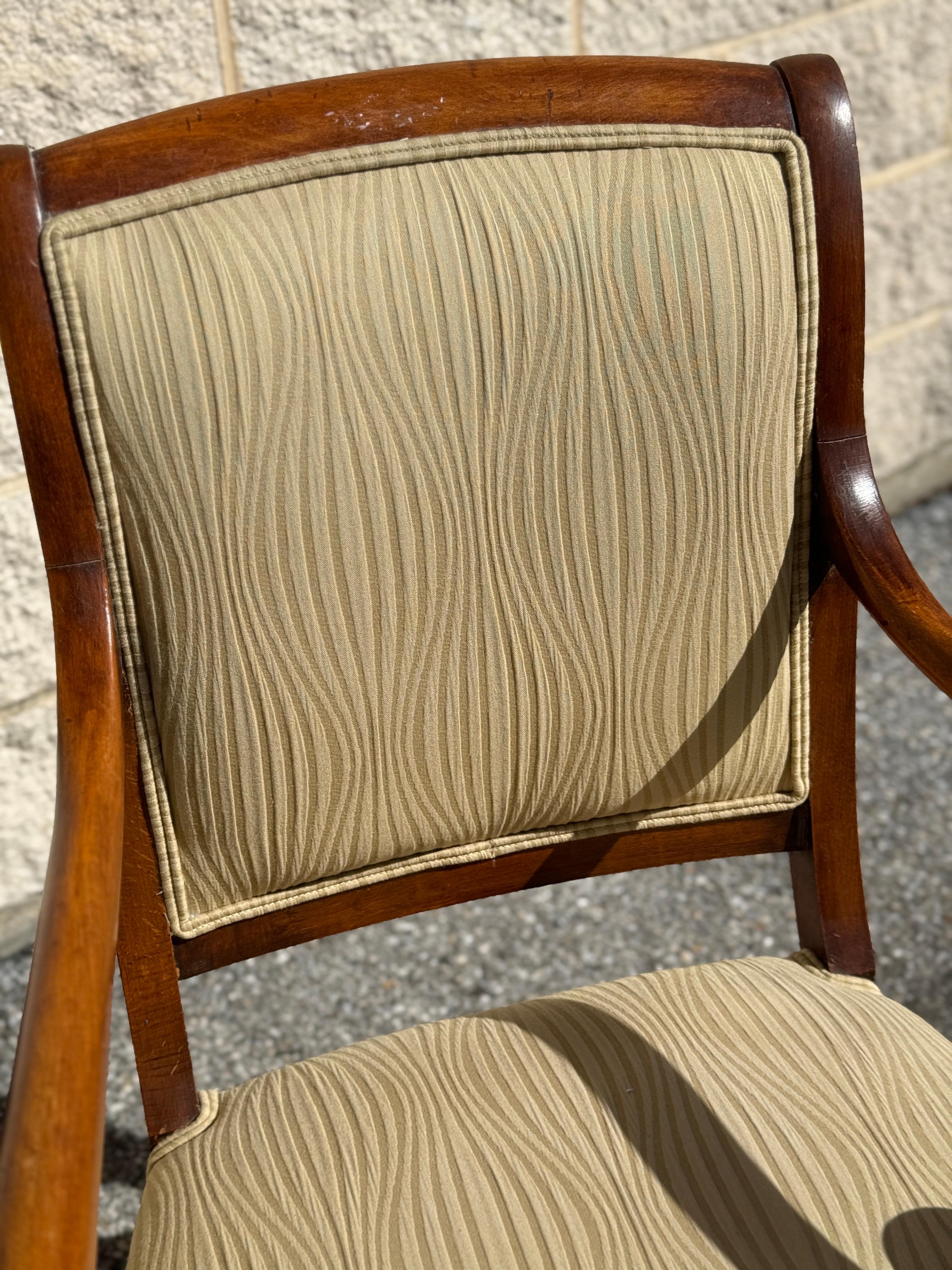 Upholstery Vintage French Louis Philippe Mahogany Scroll Form Fauteuil Armchairs For Sale