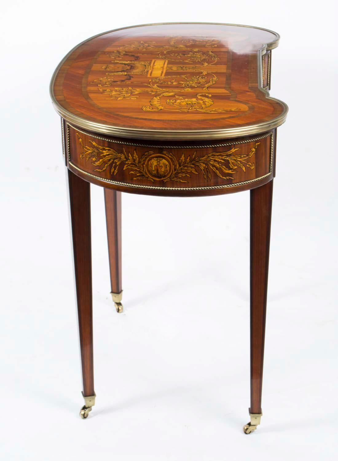 Vintage French Louis Revival Marquetry Kidney Writing Side Table 20th C 7