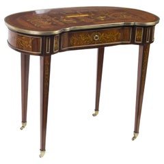 Retro French Louis Revival Marquetry Kidney Writing Side Table 20th C