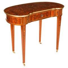 Vintage French Louis Revival Marquetry Kidney Writing Side Table 20th Century