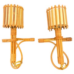 Vintage French Louis Sognot Bamboo Wall Lights, PAIR