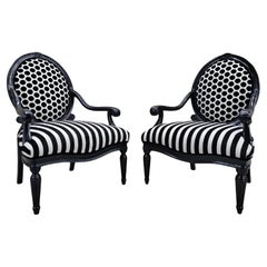 Vintage French Louis Style Armchairs Newly Upholstered In Velvet - Pair