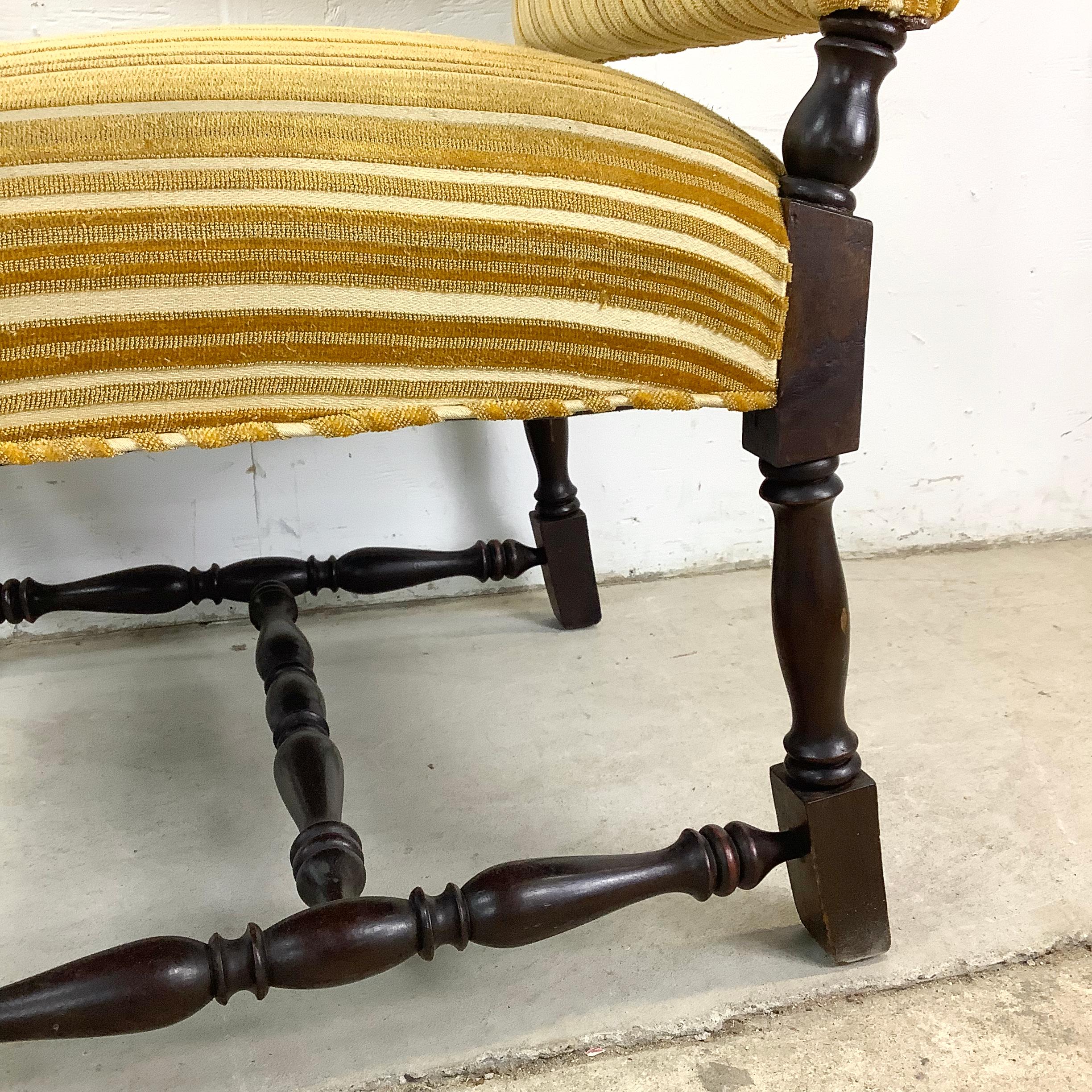 Vintage French Louis XIV Armchair – Ornate Carvings & Turned Leg Stretchers 4