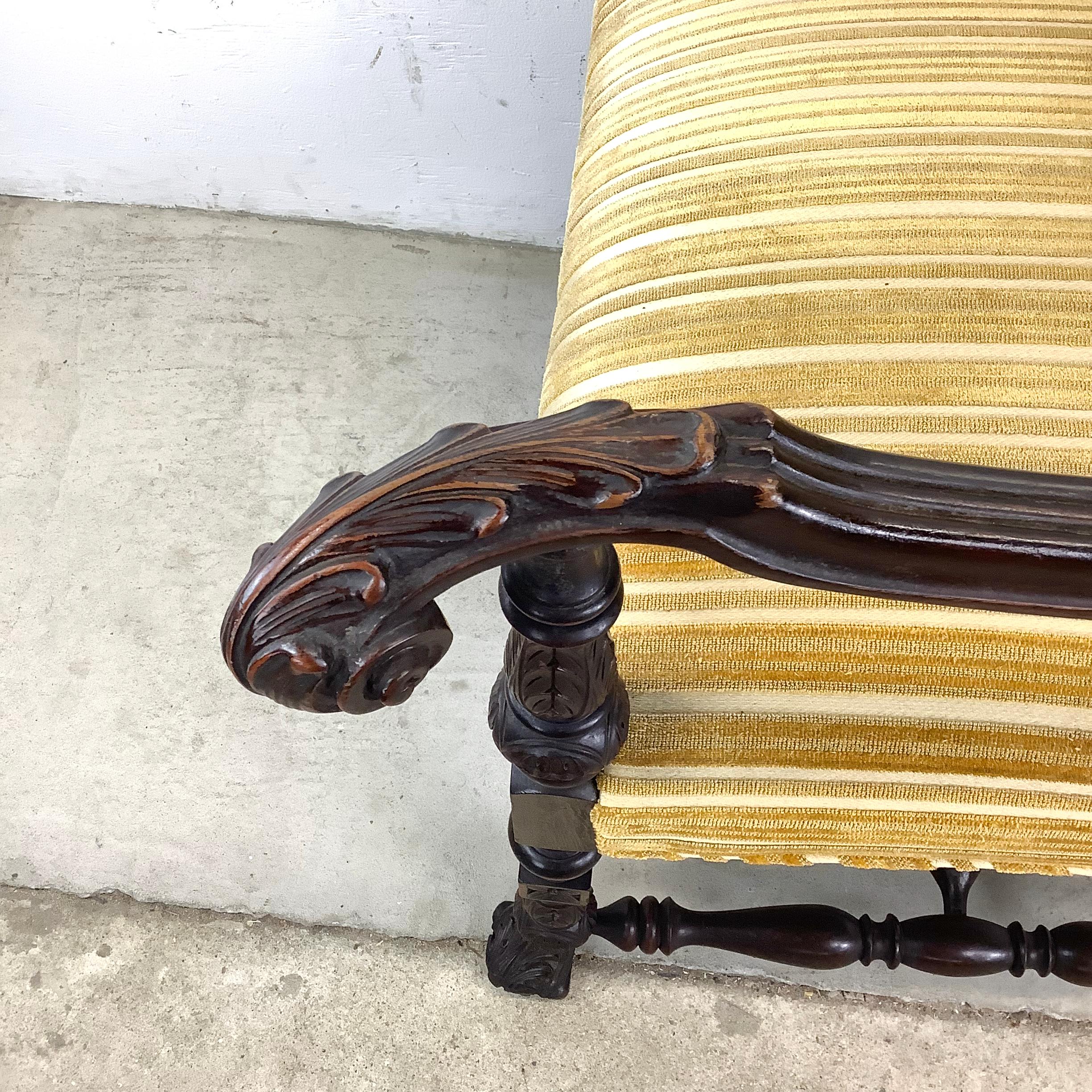 Vintage French Louis XIV Armchair – Ornate Carvings & Turned Leg Stretchers 7