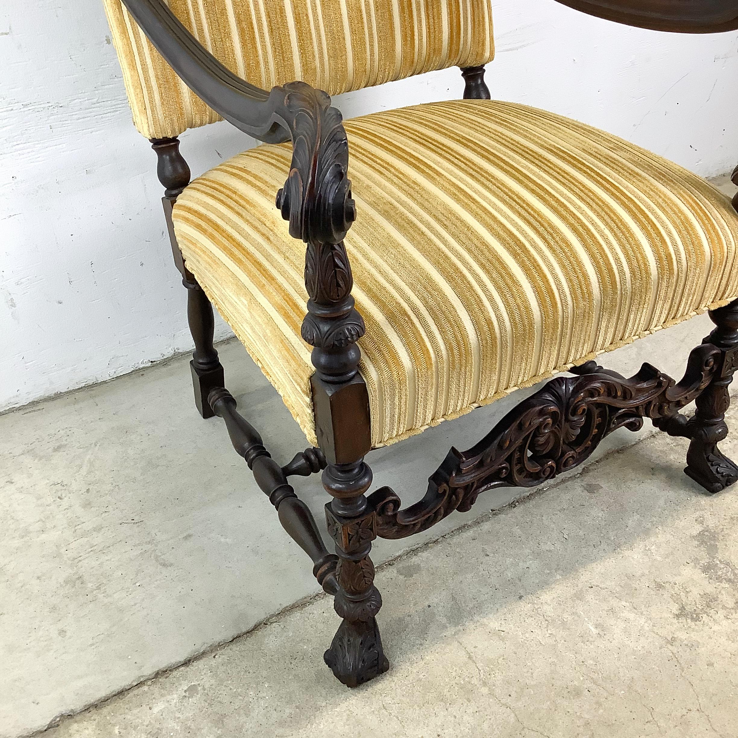Vintage French Louis XIV Armchair – Ornate Carvings & Turned Leg Stretchers 12