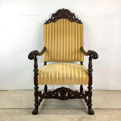 Vintage French Louis XIV Armchair – Ornate Carvings & Turned Leg Stretchers