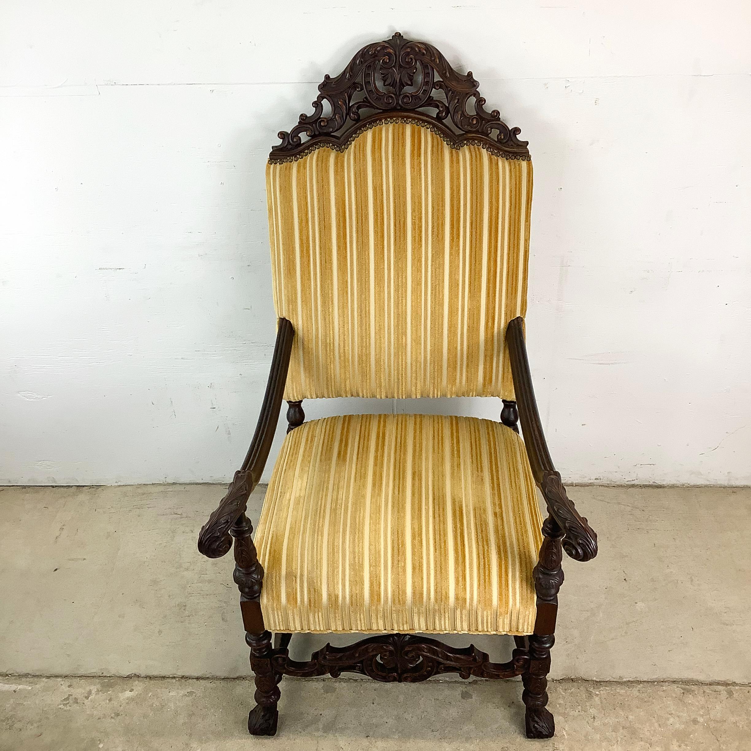 Unknown Vintage French Louis XIV Armchair – Ornate Carvings & Turned Leg Stretchers