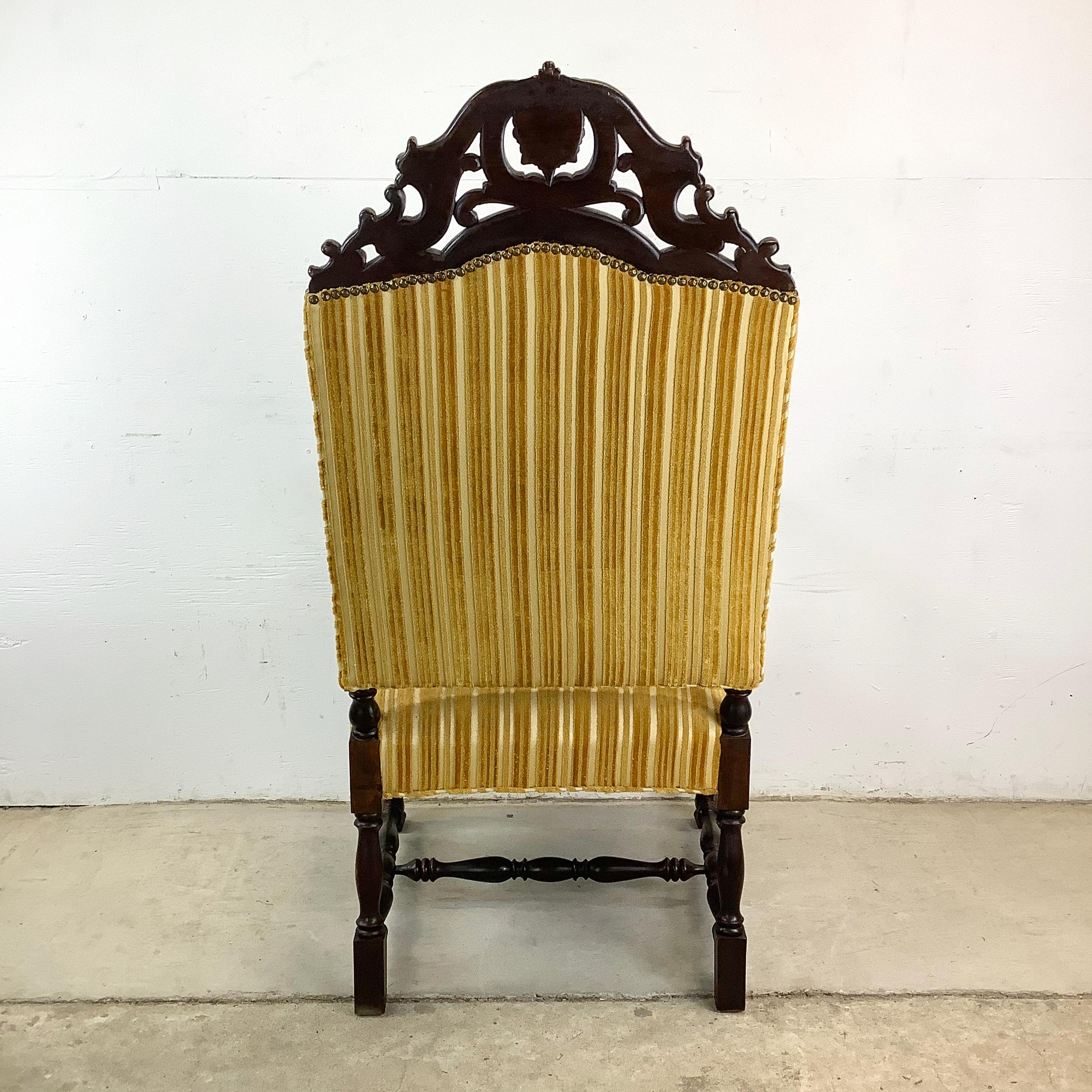 Vintage French Louis XIV Armchair – Ornate Carvings & Turned Leg Stretchers 1
