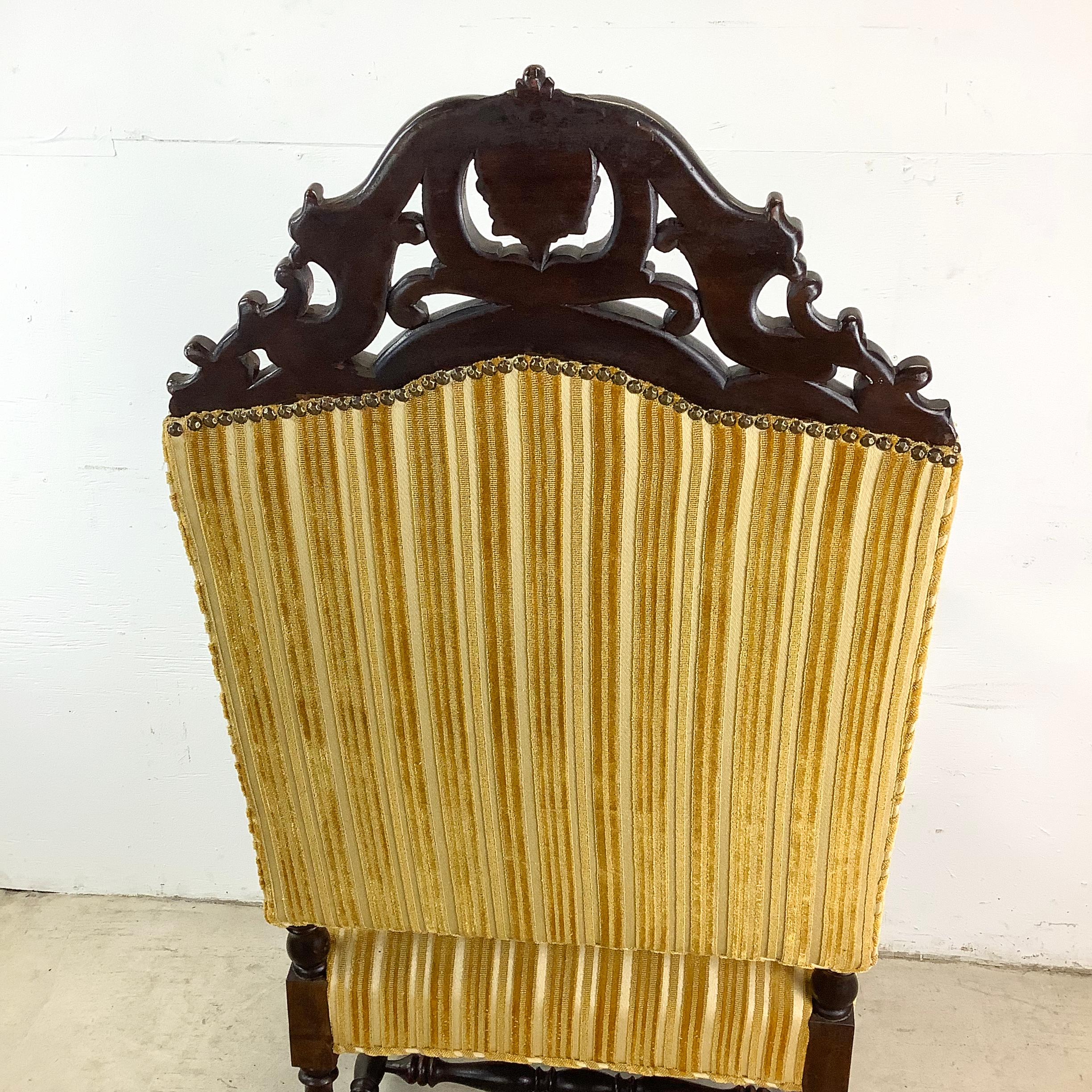 Vintage French Louis XIV Armchair – Ornate Carvings & Turned Leg Stretchers 2